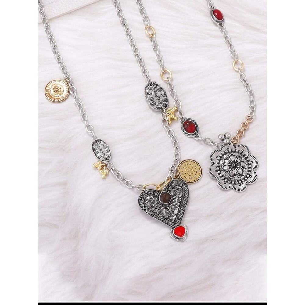 Stainless Steel Vintage Western Heart Statement Necklace Boho Cowgirl Chic - Picture 9 of 9